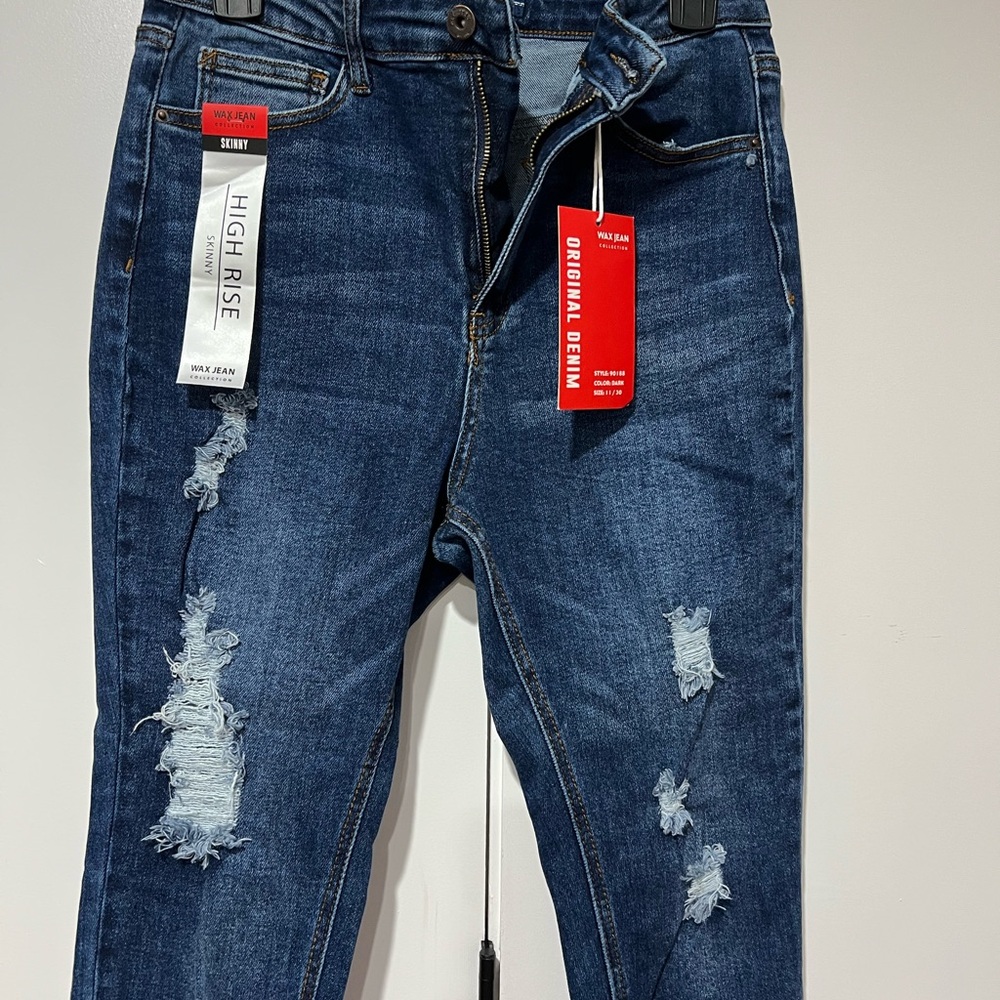 Wax Jean High-Rise Dark Blue Distressed Jeans - Picture 5 of 9